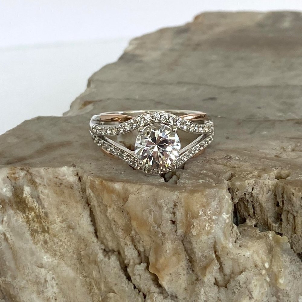 Sterling Silver 925 JA 10K Rose Gold 7MM Round Cubic Zirconia Ring Sz 7.75 - Picture 5 of 16